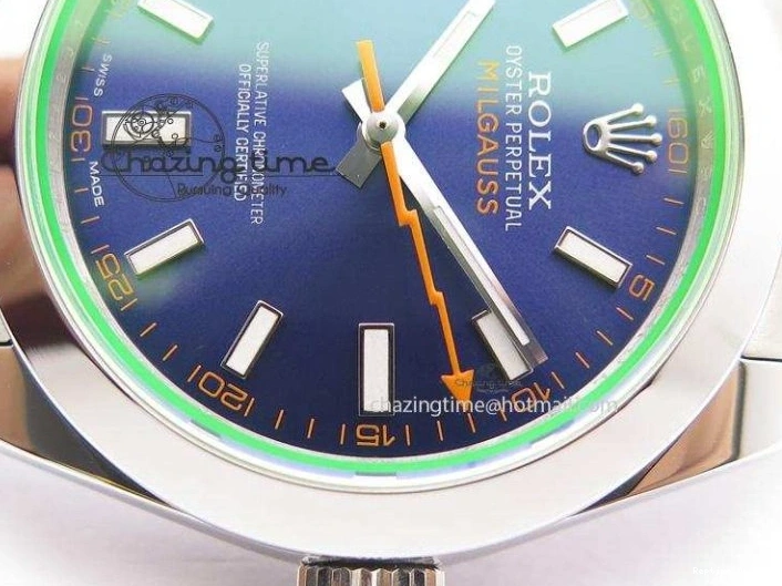 0414 Fashionable Milgauss 116400 GV JF 1:1 Green Sapphire Blue Dial On SS Bracelet A2824 V 3950
